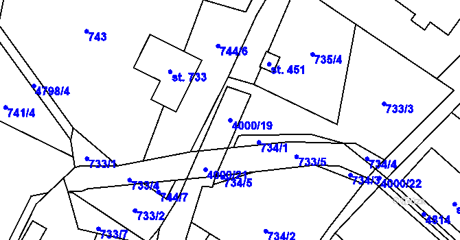 Parcela st. 4000/19 v KÚ Pomezí, Katastrální mapa