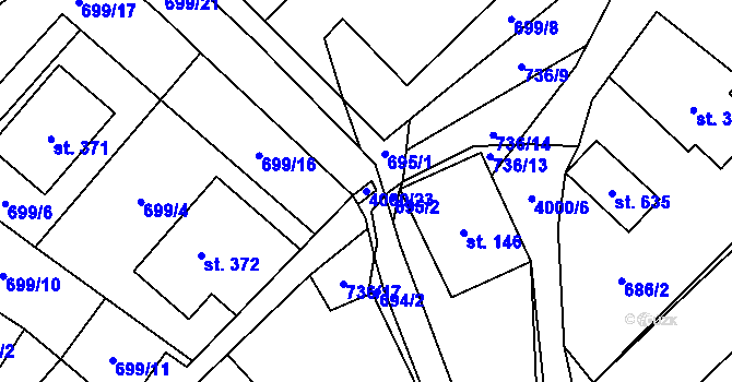 Parcela st. 4000/23 v KÚ Pomezí, Katastrální mapa