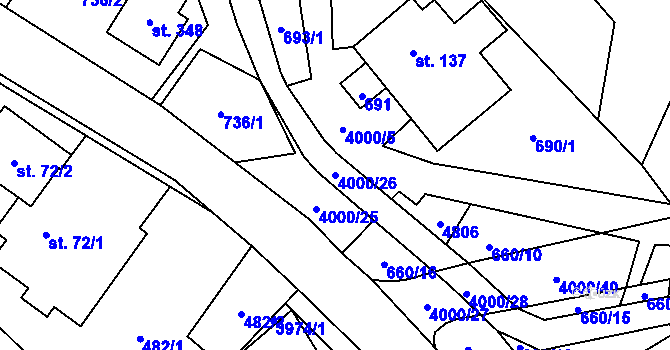 Parcela st. 4000/26 v KÚ Pomezí, Katastrální mapa