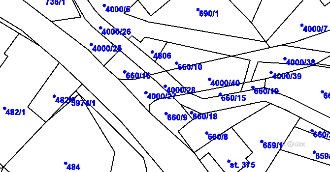 Parcela st. 4000/28 v KÚ Pomezí, Katastrální mapa