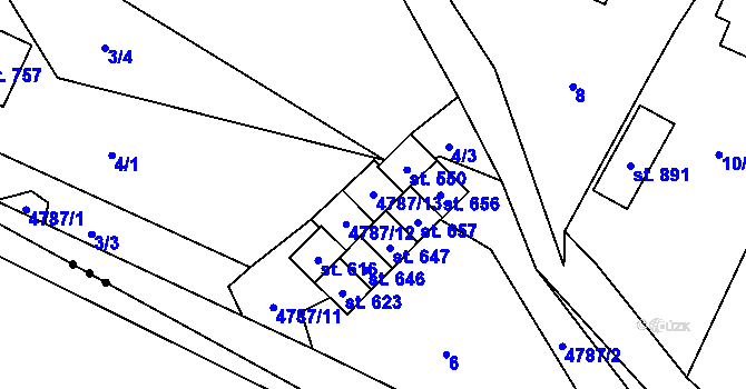 Parcela st. 4787/13 v KÚ Pomezí, Katastrální mapa