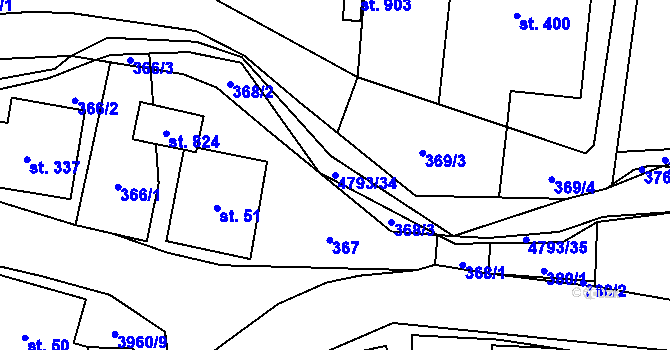 Parcela st. 4793/34 v KÚ Pomezí, Katastrální mapa
