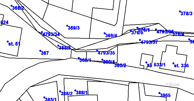 Parcela st. 4793/35 v KÚ Pomezí, Katastrální mapa