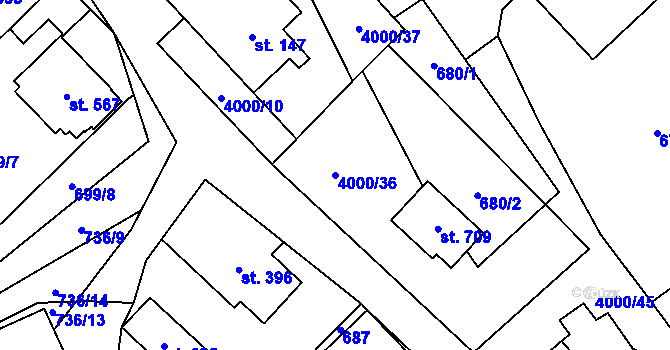 Parcela st. 4000/36 v KÚ Pomezí, Katastrální mapa