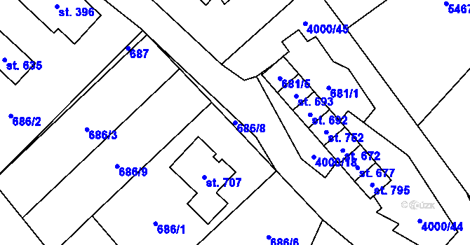 Parcela st. 686/8 v KÚ Pomezí, Katastrální mapa