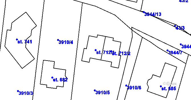 Parcela st. 712/1 v KÚ Pomezí, Katastrální mapa