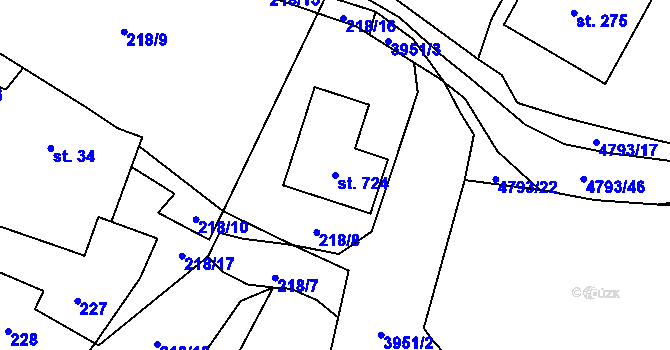 Parcela st. 724 v KÚ Pomezí, Katastrální mapa