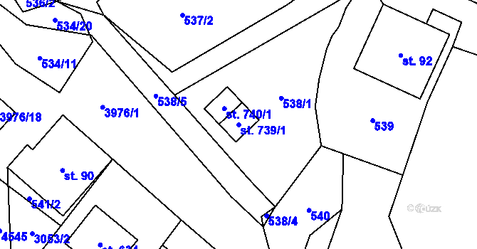 Parcela st. 739/1 v KÚ Pomezí, Katastrální mapa