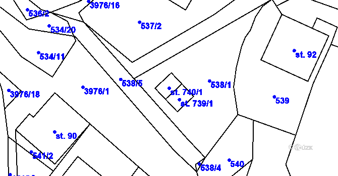 Parcela st. 740/1 v KÚ Pomezí, Katastrální mapa