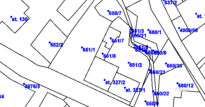 Parcela st. 651/8 v KÚ Pomezí, Katastrální mapa