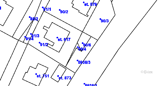 Parcela st. 90/6 v KÚ Pomezí, Katastrální mapa