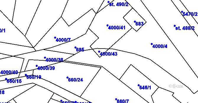 Parcela st. 4000/43 v KÚ Pomezí, Katastrální mapa