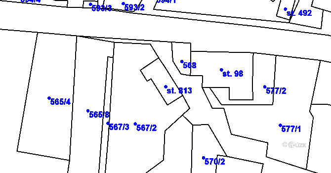 Parcela st. 813 v KÚ Pomezí, Katastrální mapa