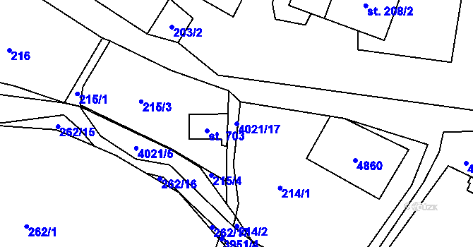 Parcela st. 4021/17 v KÚ Pomezí, Katastrální mapa