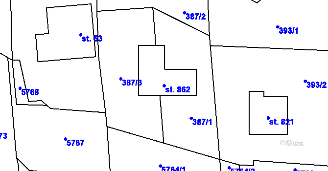 Parcela st. 862 v KÚ Pomezí, Katastrální mapa