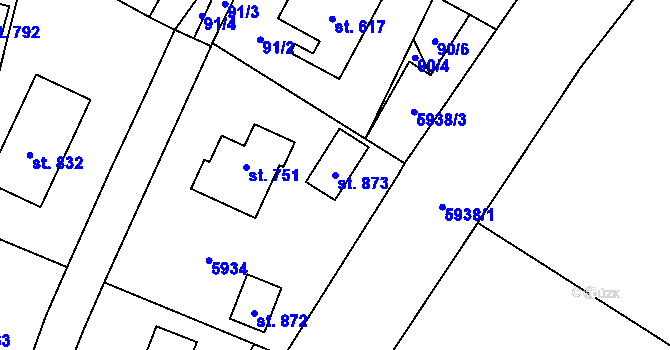 Parcela st. 873 v KÚ Pomezí, Katastrální mapa