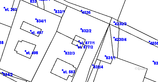 Parcela st. 877/1 v KÚ Pomezí, Katastrální mapa