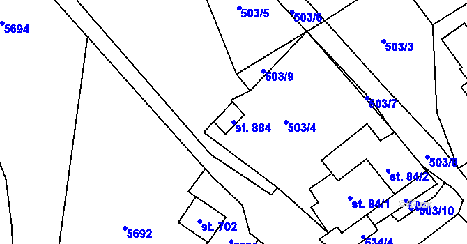 Parcela st. 884 v KÚ Pomezí, Katastrální mapa