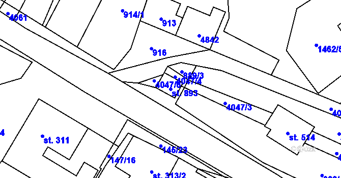 Parcela st. 893 v KÚ Pomezí, Katastrální mapa