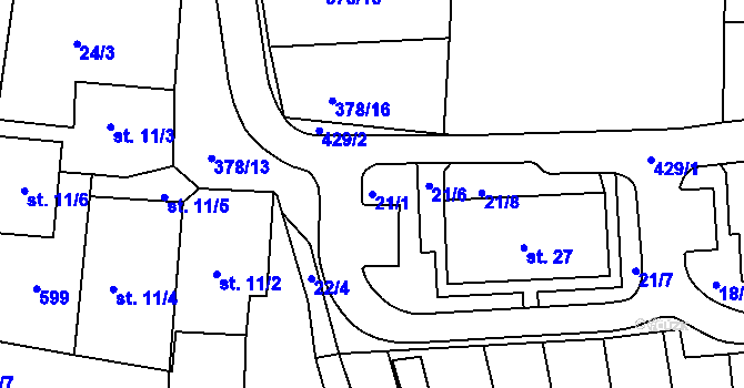 Parcela st. 21/1 v KÚ Dolní Hraničná, Katastrální mapa
