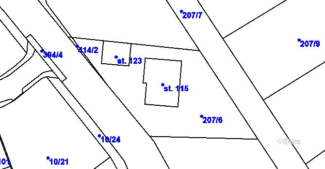 Parcela st. 115 v KÚ Dolní Hraničná, Katastrální mapa