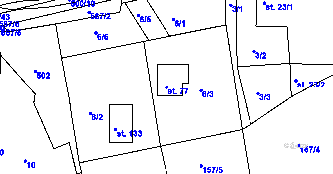 Parcela st. 77 v KÚ Pomezí nad Ohří, Katastrální mapa