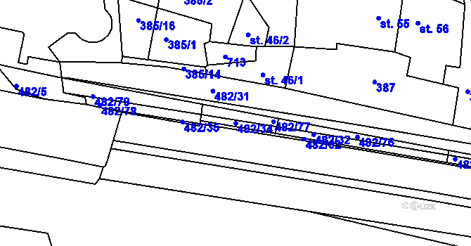 Parcela st. 482/34 v KÚ Pomezí nad Ohří, Katastrální mapa