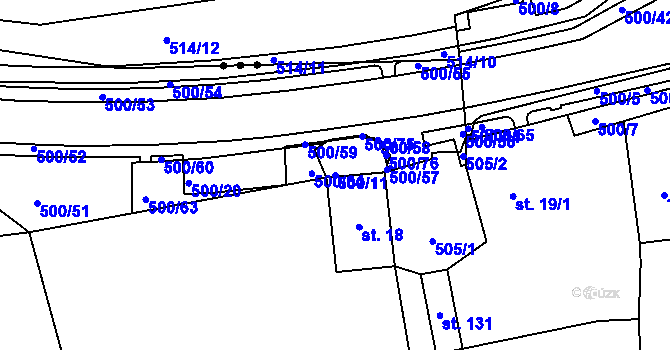 Parcela st. 500/11 v KÚ Pomezí nad Ohří, Katastrální mapa