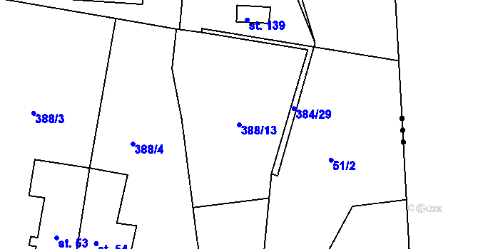 Parcela st. 388/13 v KÚ Pomezí nad Ohří, Katastrální mapa