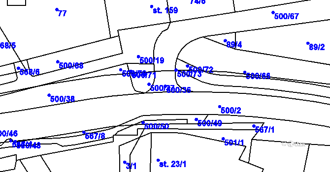 Parcela st. 500/36 v KÚ Pomezí nad Ohří, Katastrální mapa