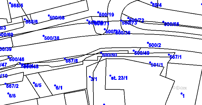 Parcela st. 500/50 v KÚ Pomezí nad Ohří, Katastrální mapa