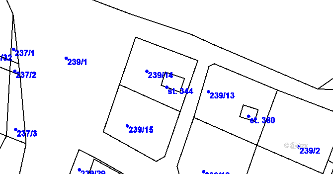 Parcela st. 344 v KÚ Tůně, Katastrální mapa