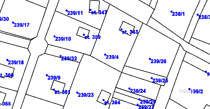 Parcela st. 239/4 v KÚ Tůně, Katastrální mapa