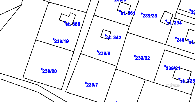 Parcela st. 239/8 v KÚ Tůně, Katastrální mapa