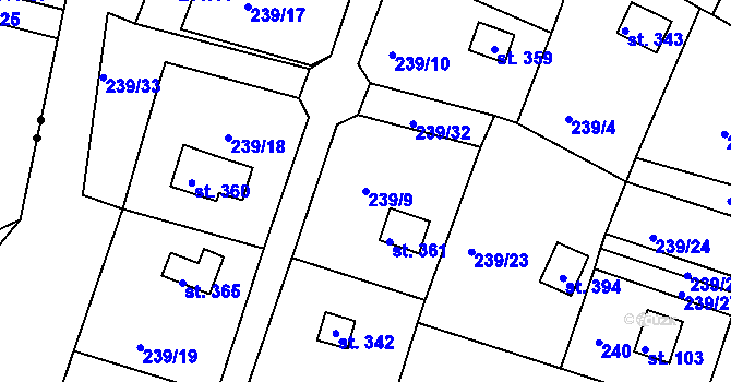 Parcela st. 239/9 v KÚ Tůně, Katastrální mapa