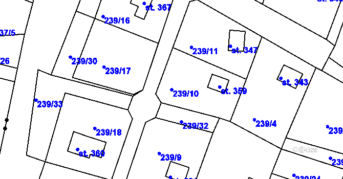 Parcela st. 239/10 v KÚ Tůně, Katastrální mapa
