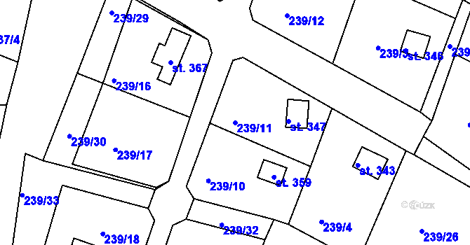 Parcela st. 239/11 v KÚ Tůně, Katastrální mapa