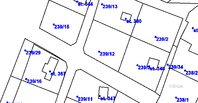 Parcela st. 239/12 v KÚ Tůně, Katastrální mapa