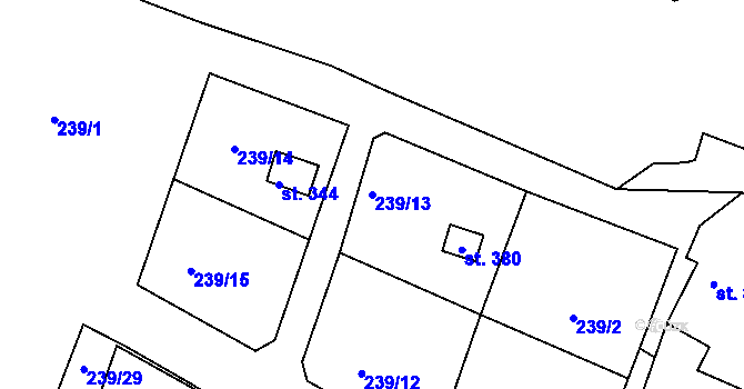 Parcela st. 239/13 v KÚ Tůně, Katastrální mapa