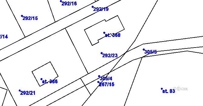 Parcela st. 292/23 v KÚ Tůně, Katastrální mapa