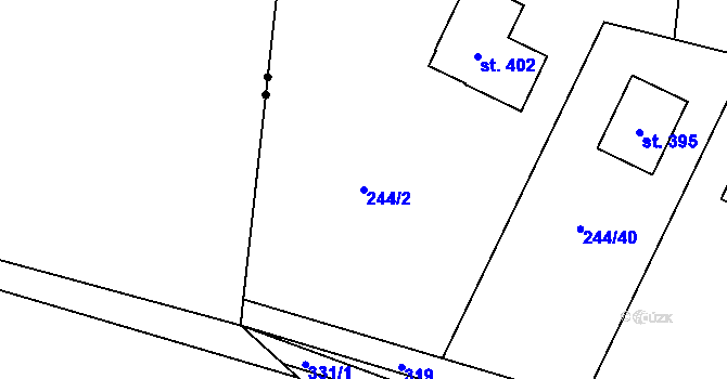 Parcela st. 244/2 v KÚ Tůně, Katastrální mapa