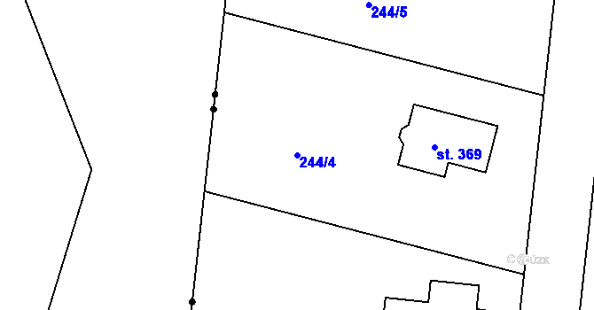 Parcela st. 244/4 v KÚ Tůně, Katastrální mapa