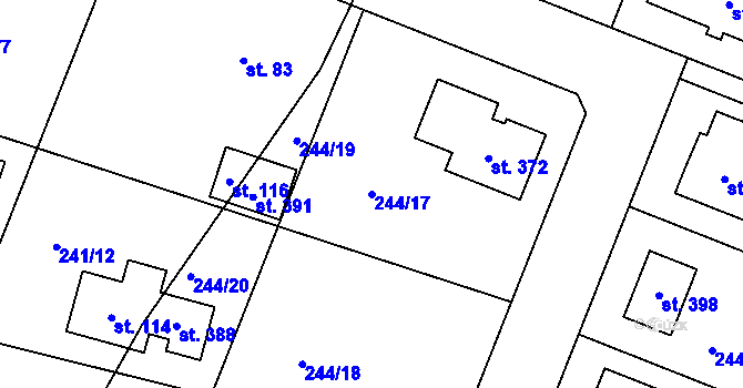 Parcela st. 244/17 v KÚ Tůně, Katastrální mapa