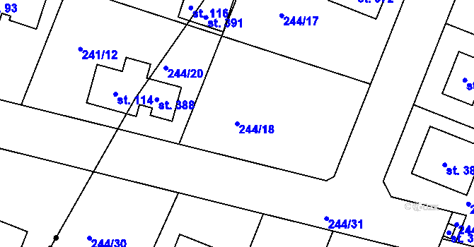 Parcela st. 244/18 v KÚ Tůně, Katastrální mapa