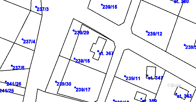 Parcela st. 367 v KÚ Tůně, Katastrální mapa