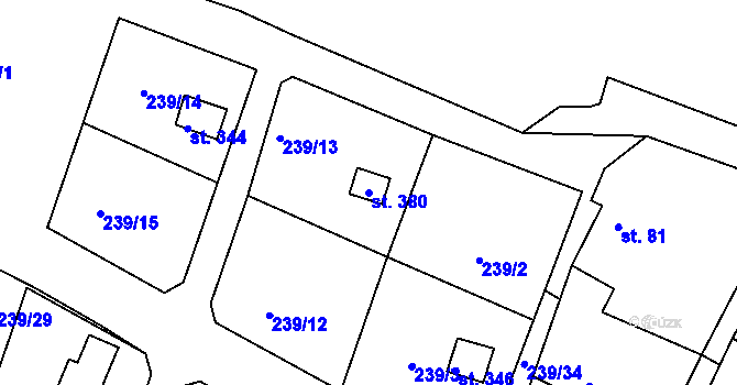 Parcela st. 380 v KÚ Tůně, Katastrální mapa