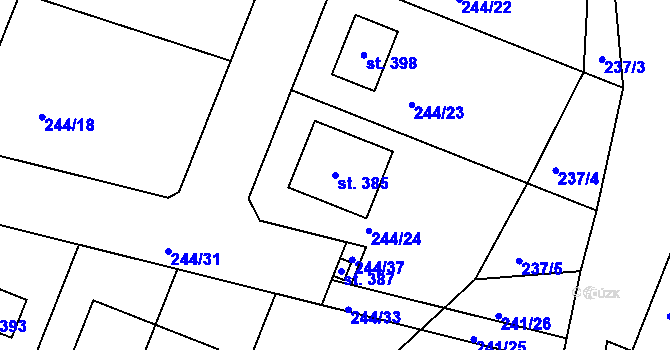 Parcela st. 385 v KÚ Tůně, Katastrální mapa