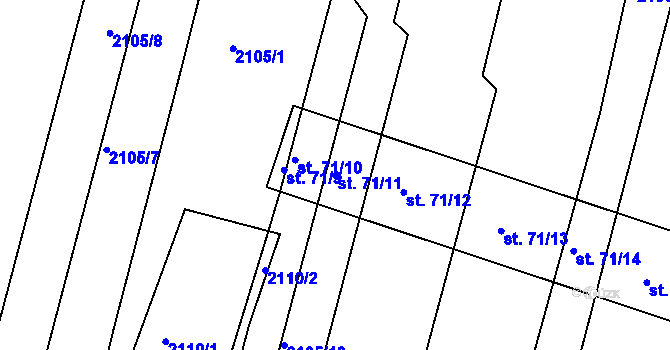 Parcela st. 71/11 v KÚ Ponědraž, Katastrální mapa