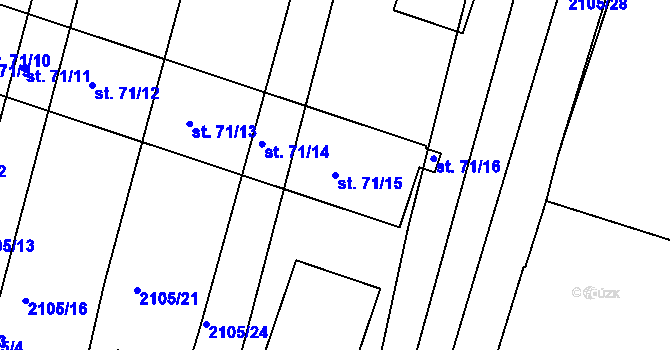 Parcela st. 71/15 v KÚ Ponědraž, Katastrální mapa