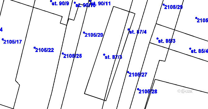 Parcela st. 87/3 v KÚ Ponědraž, Katastrální mapa
